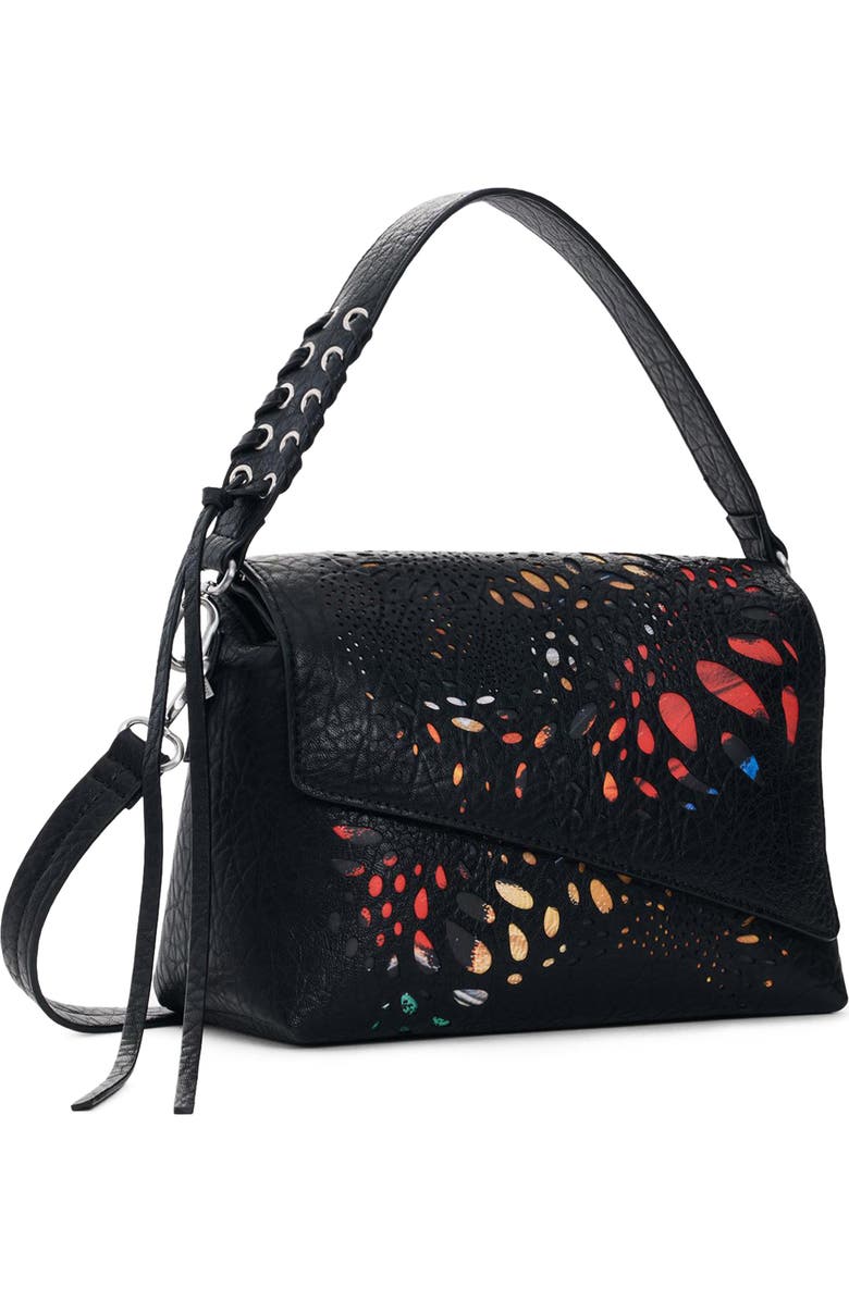 Desigual Butterfly Cutout Faux Leather Shoulder Bag, Alternate, color, Black