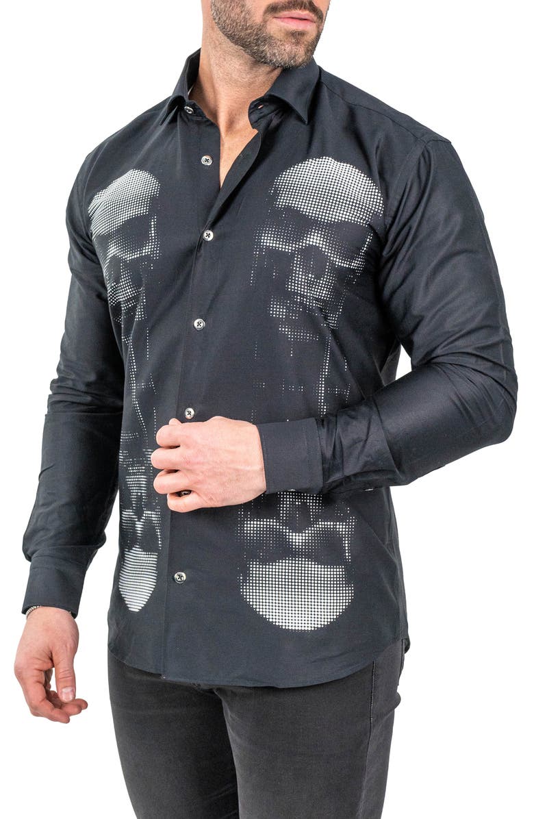 Maceoo Fibonacci Skull Mirror Contemporary Fit Button-Up Shirt, Alternate, color,