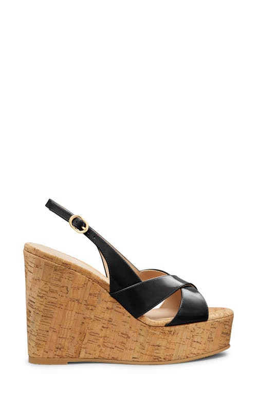 Stuart Weitzman Dayna Patent Crisscross Wedge Platform Sandals In Black