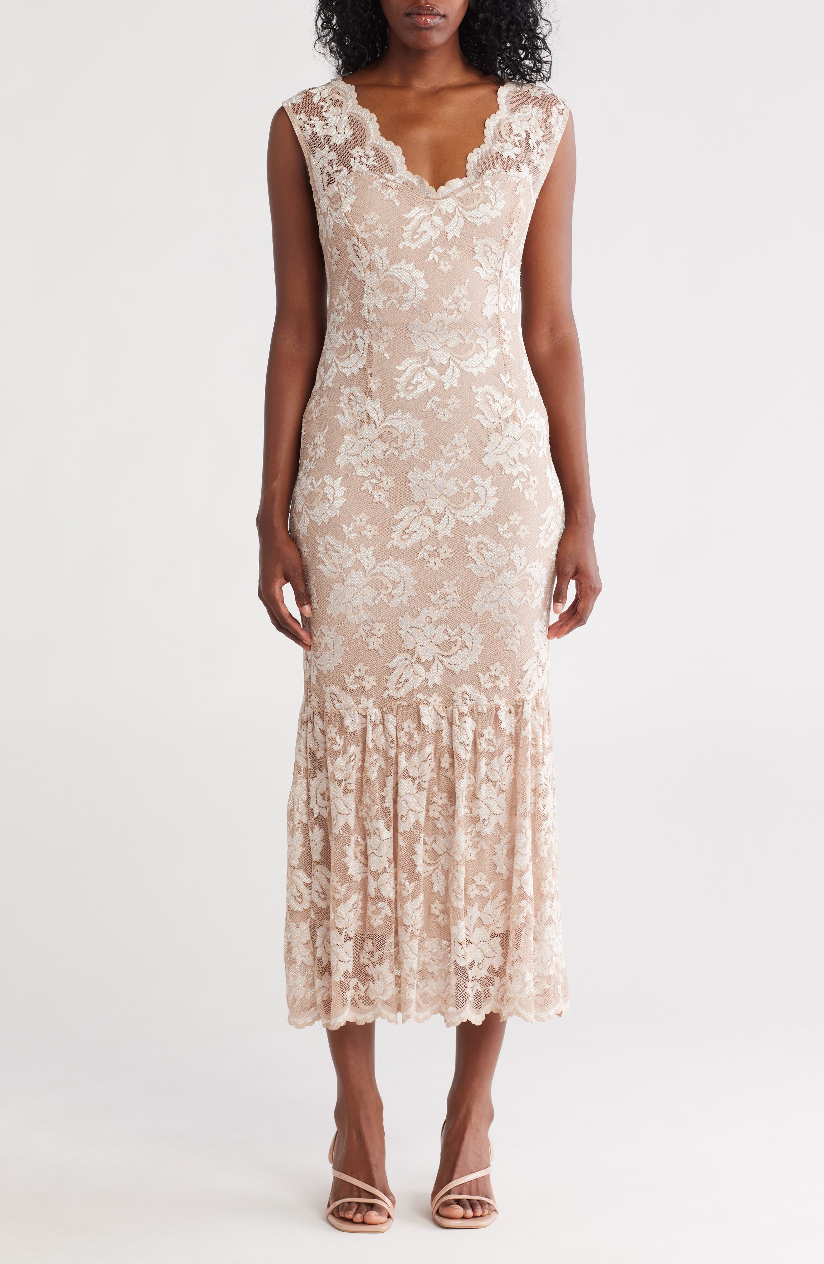 Marina Scallop Lace Sleeveless Midi Dress