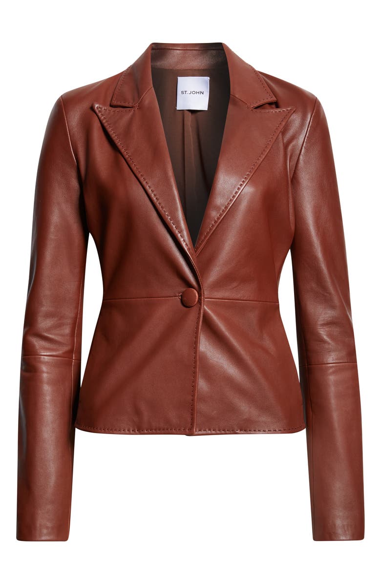 ST. JOHN Soft Luxe Napa Leather Jacket, Alternate, color, Cuoio
