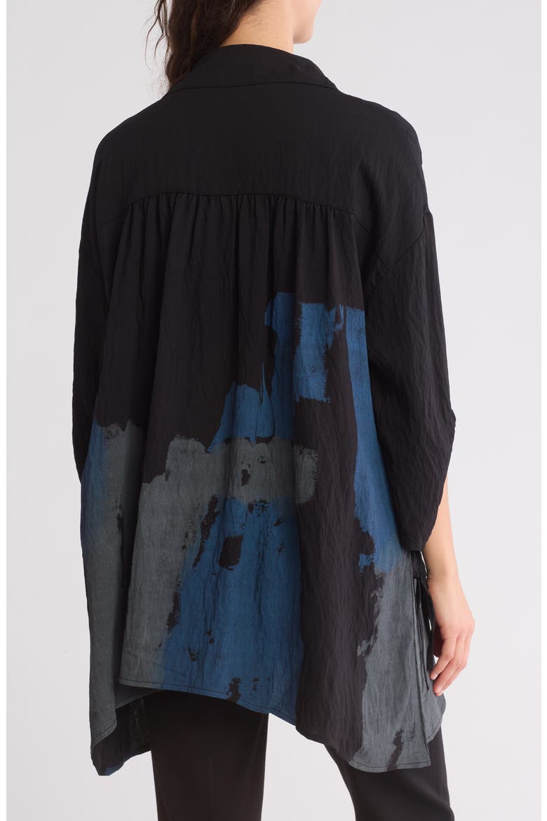 Printed Button-Up Tunic Shirt, Alternate, color, BLACK