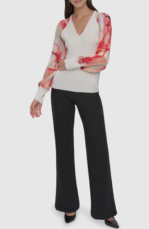 Dkny Mixed Media Sweater In Ivory/pane