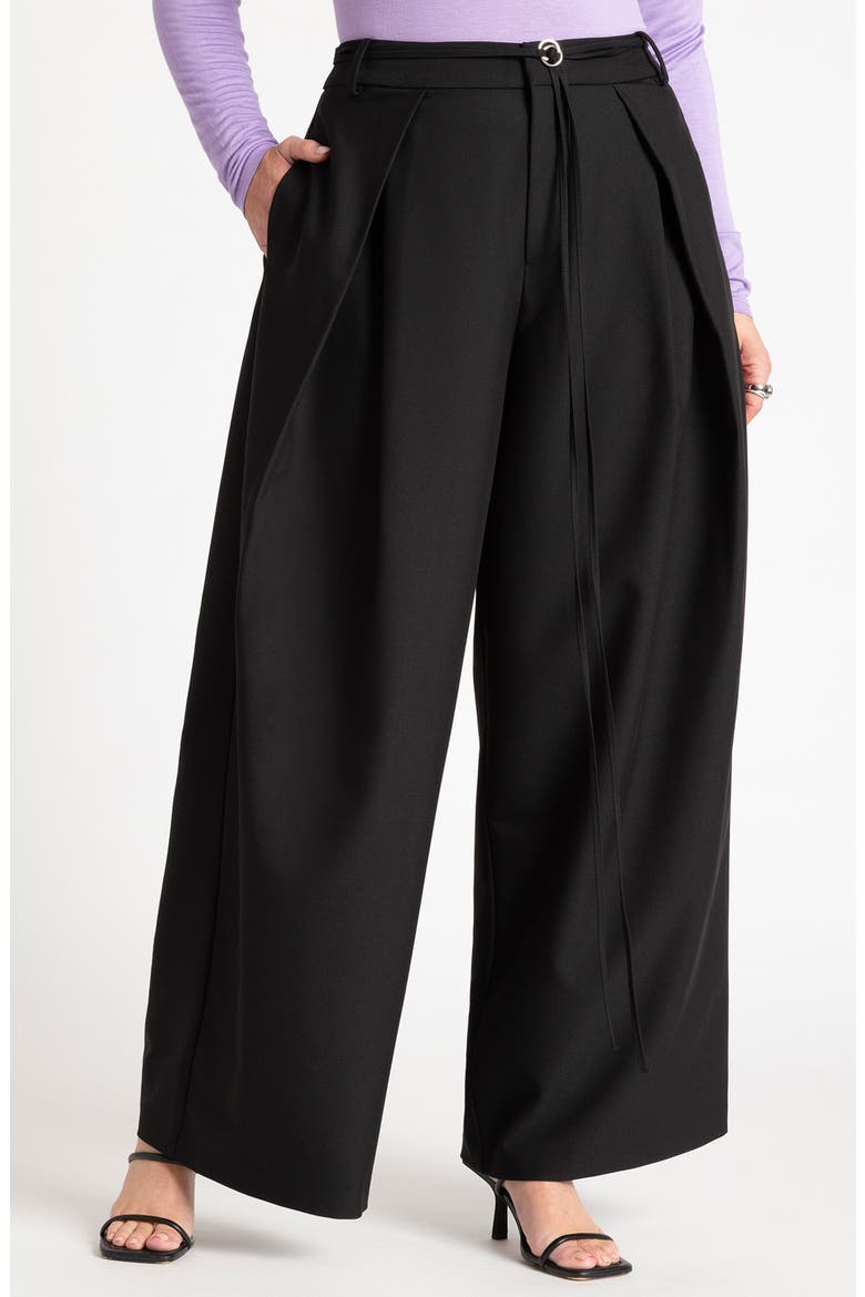 Wide Leg Pleated Trouser With Long Belt, Main, color, BLACK ONYX