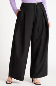 ELOQUII Pleat Detail Trouser With Long Belt