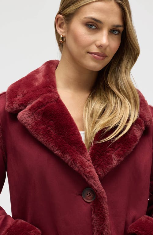 Nvlt Faux Fur Trim Faux Suede Jacket In Burgundy