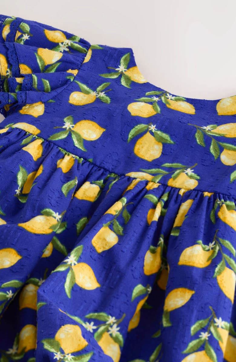 NEXT Kids' Lemon Print Angel Sleeve Cotton Jacquard Dress, Alternate, color, Blue