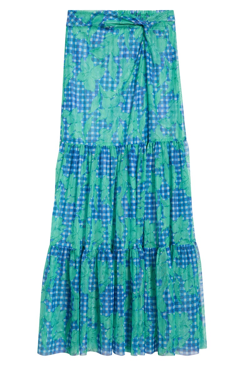 Sheer Cover-Up Maxi Skirt, Alternate, color, COBALT/TEAL GINGHAM
