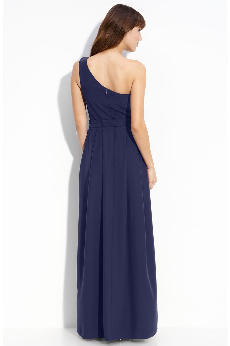 Ruffled One Shoulder Matte Satin Gown, Alternate, color, MIDNIGHT