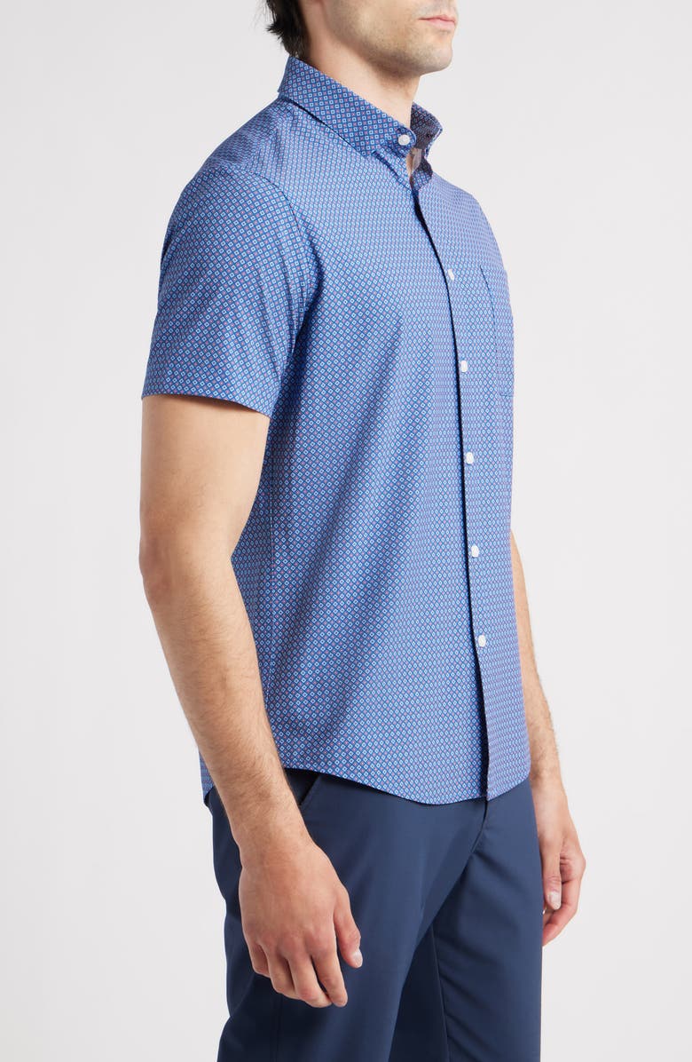 Mizzen+Main Leeward Trim Fit Neat Short Sleeve Button-Up Shirt, Alternate, color, Set Sail Alternating Diamond