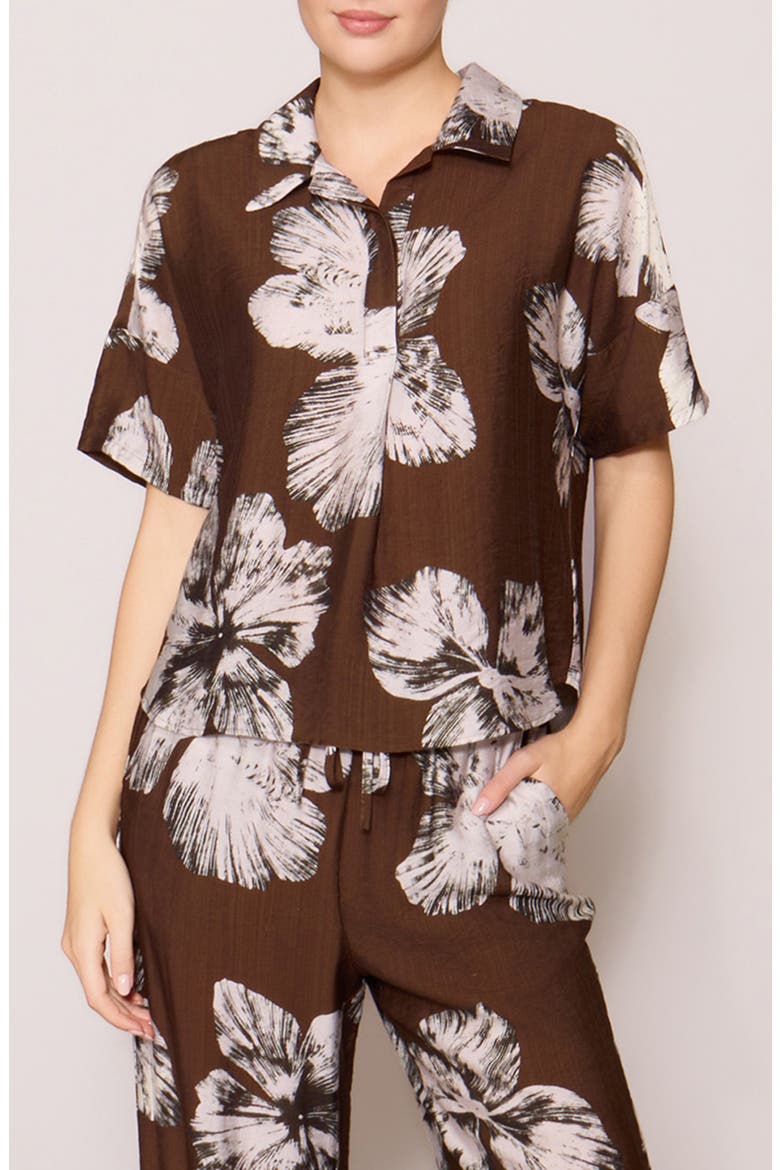 Easy Woven Pullover Shirt, Main, color, BROWN FLORAL
