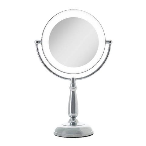 Lighted Makeup Mirror with 5X/1X Magnification & Touch Base Controls