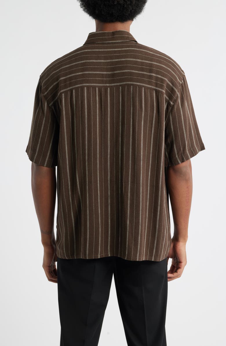 Open Edit Stripe Short Sleeve Button-Up Shirt, Alternate, color, Brown Kiyoshi Stripe