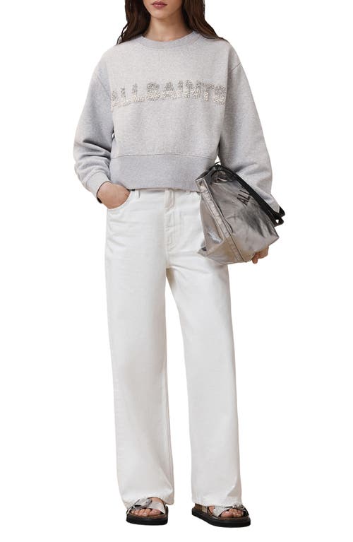 Shop Allsaints Separo Imitation Pearl & Crystal Embellished Sweatshirt In Grey Marl