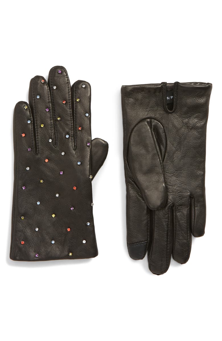 Echo Rani Crystal Embellished Leather Touchscreen Gloves, Main, color, 