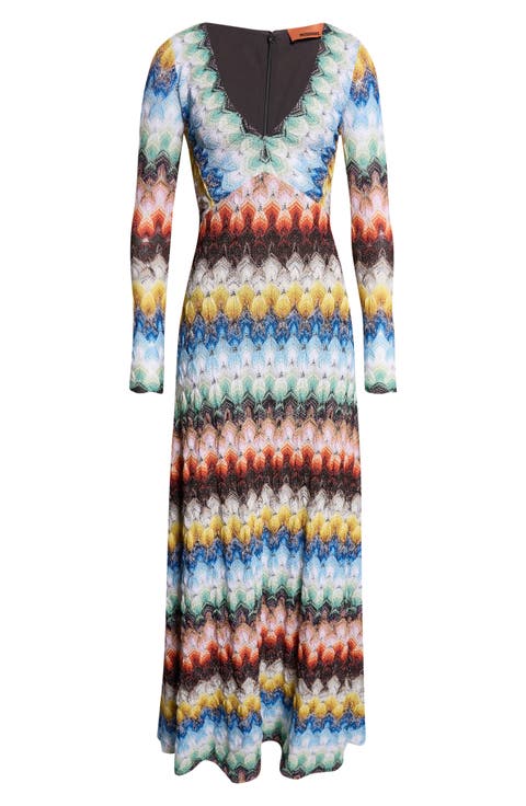 Metallic Long Sleeve Knit Lace Dress