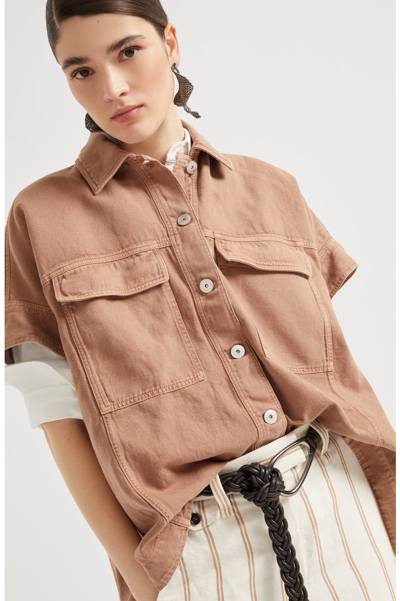 Overshirt with monili, Alternate, color, Rust Brown