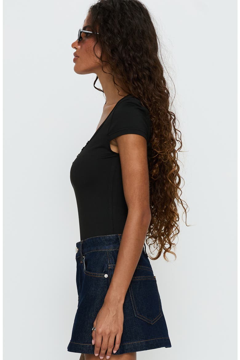Laretta Button Up Bodysuit, Alternate, color, BLACK