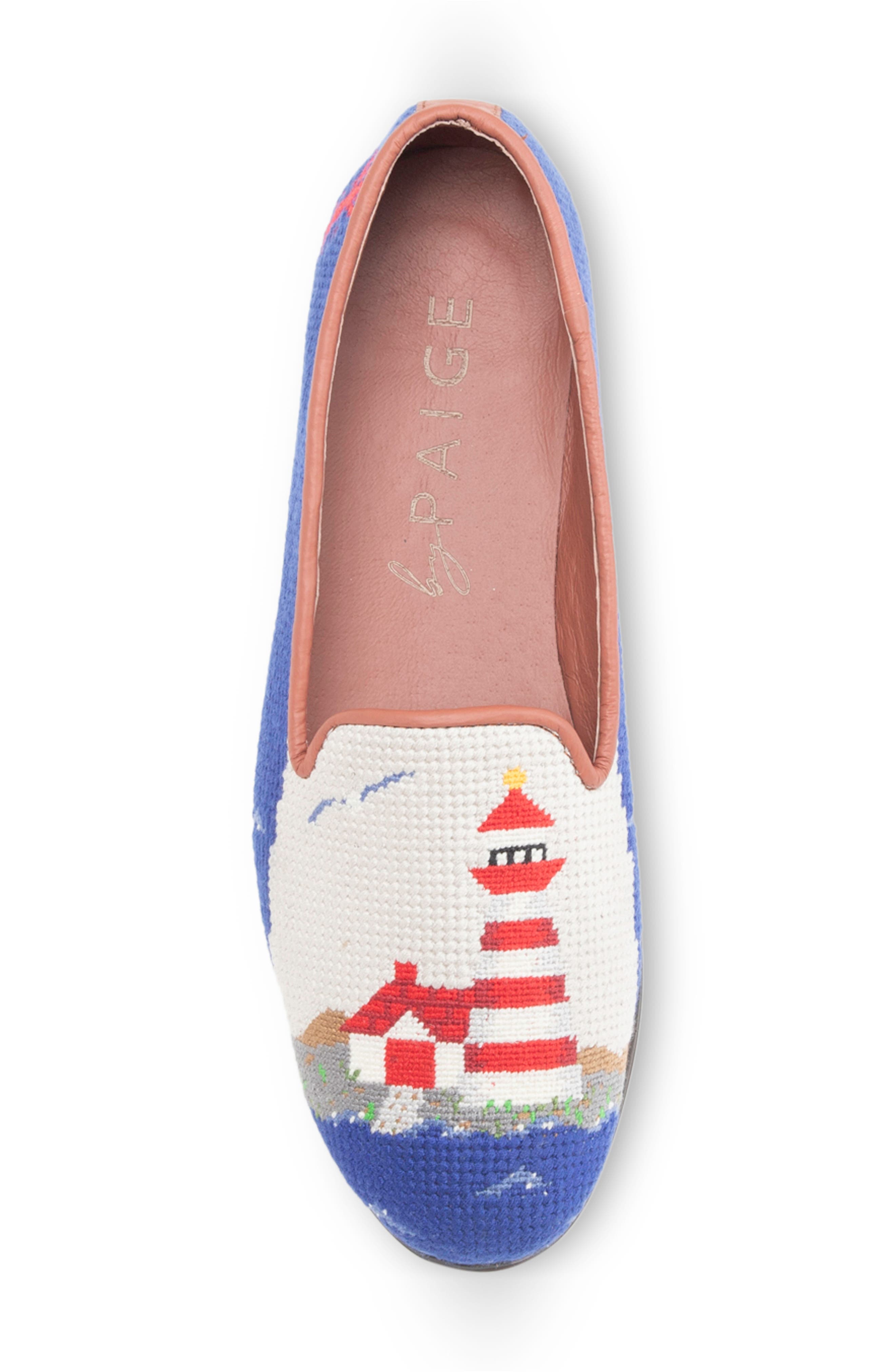 ByPaige Lighthouse Needlepoint Flat, Alternate, color, Navy Red Nautical