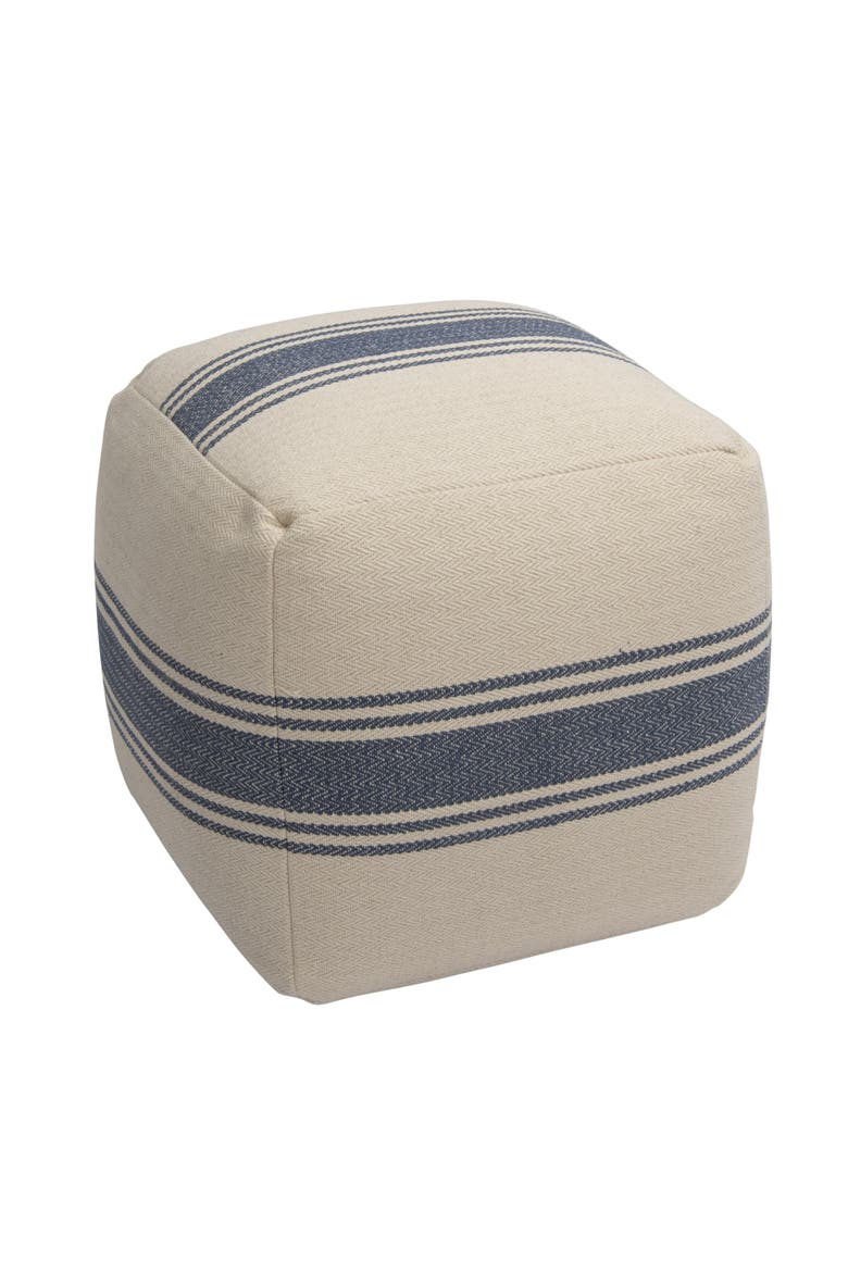 Striped Square Canvas Pouf, Blue, Main, color, Blue