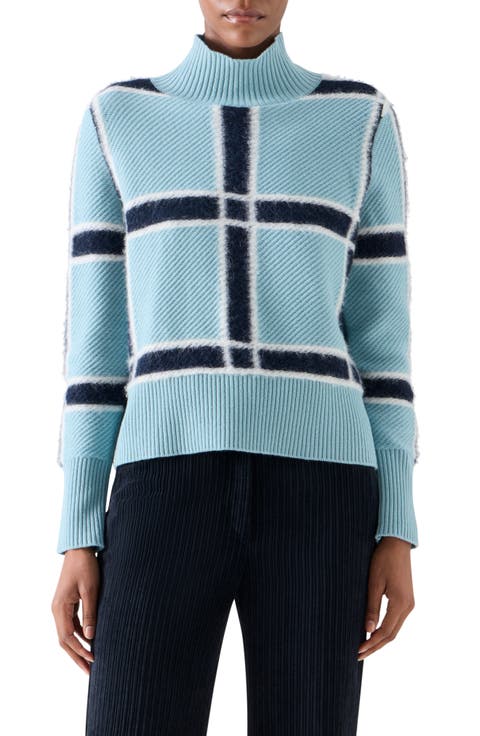 Intarsia Plaid Wool & Cashmere Sweater