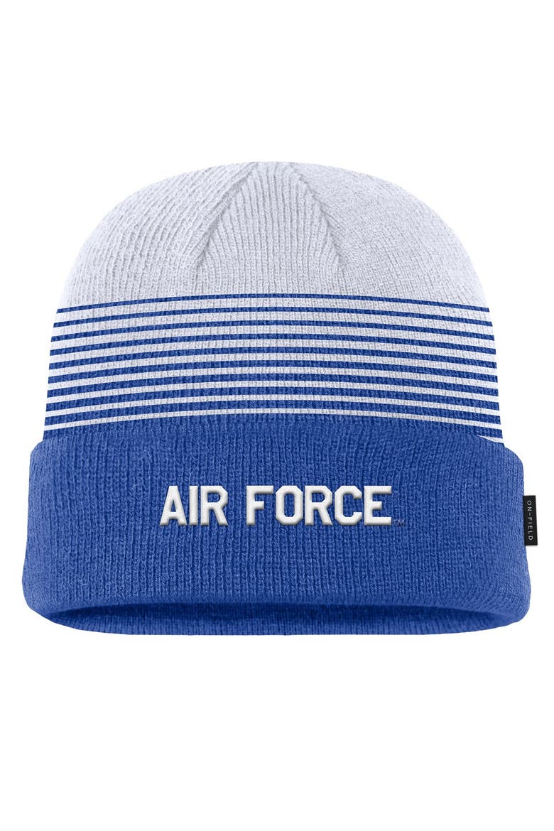 Men's Nike Royal/White Air Force Falcons 2026 On-Field Gradient Terra Cuffed Knit Hat, Main, color, Royal