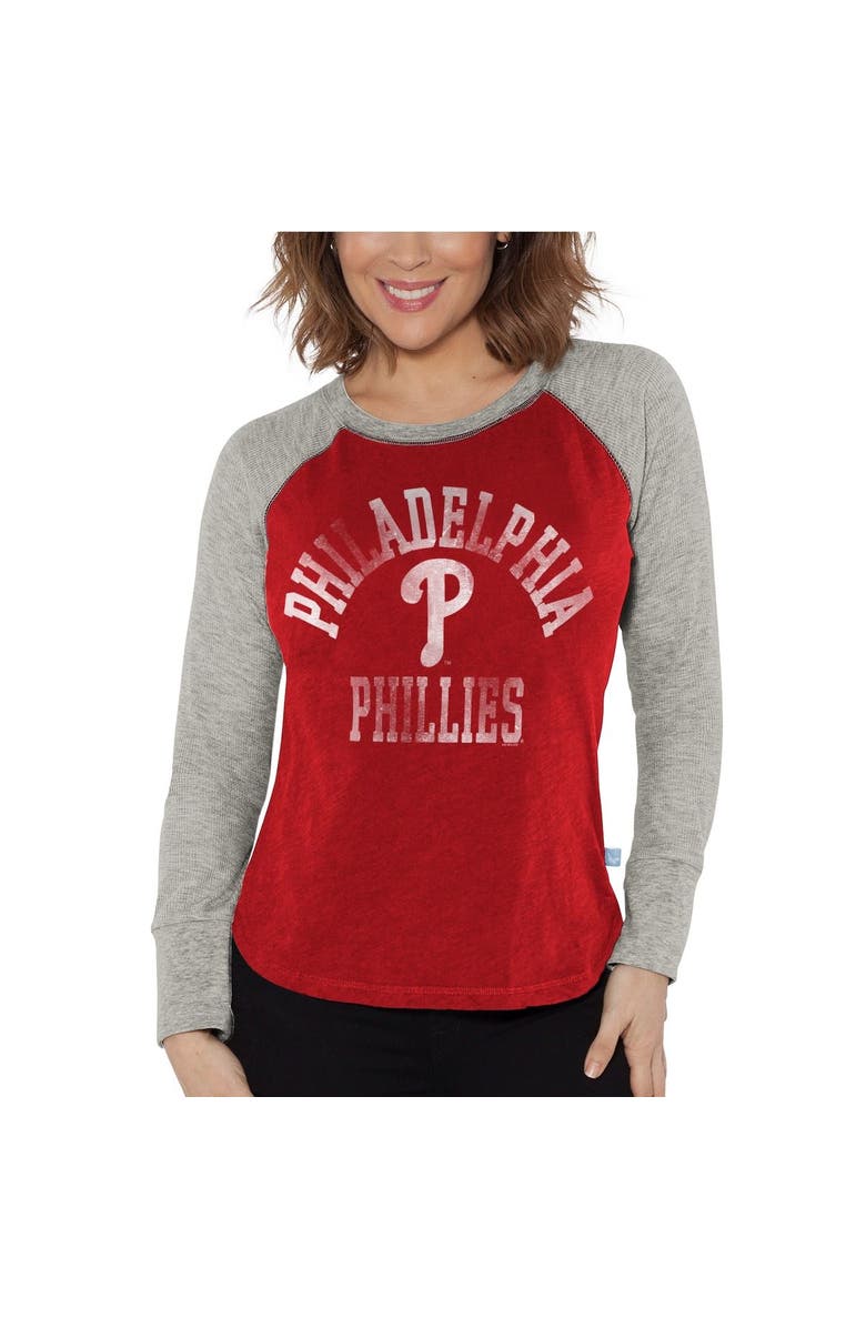 TOUCH BY ALYSSA MILANO Women's Touch Red/Gray Philadelphia Phillies Waffle Raglan Long Sleeve T-Shirt, Alternate, color,