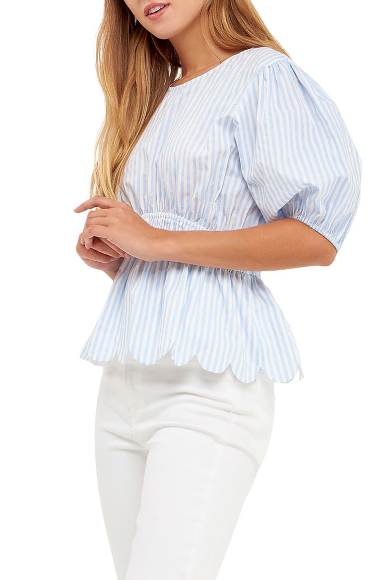 Stripe Puff Sleeve Peplum Top, Alternate, color, BLUE STRIPES