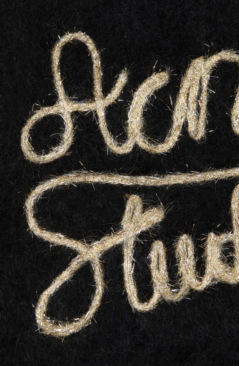 Acne Studios Winter Vally Logo Embroidered Alpaca Blend Fringe Scarf, Alternate, color, Black