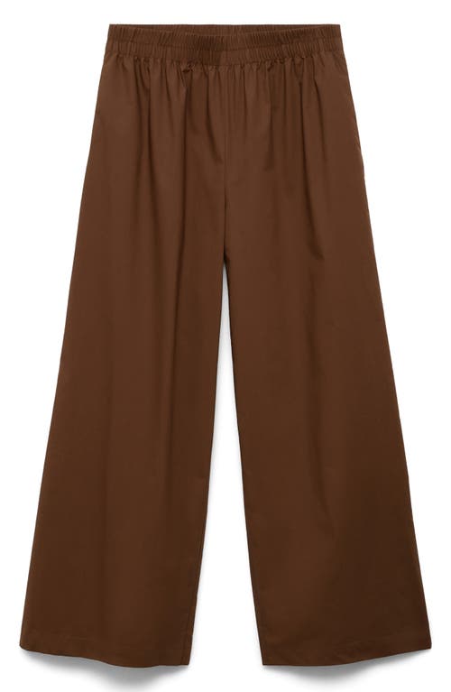 Mango Cotton Wide Leg Pants In Brown