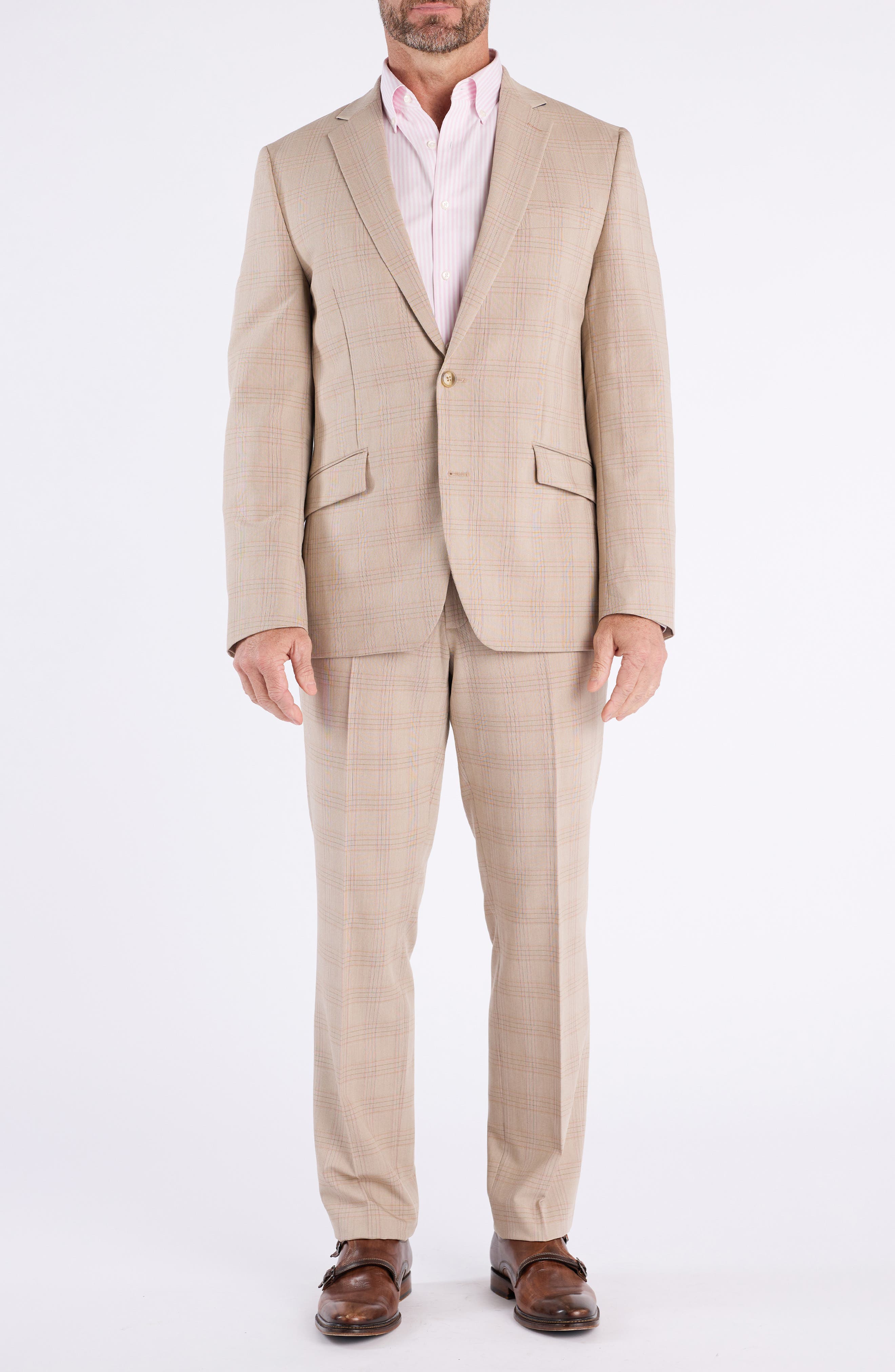 SAVILE ROW CO Hoxton Tan Plaid Stretch Suit