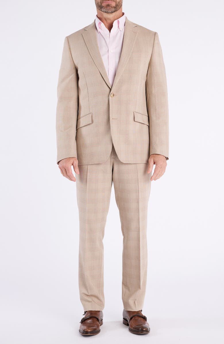 SAVILE ROW CO Hoxton Tan Plaid Stretch Suit, Main, color, Tan