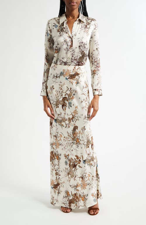 Shop L Agence L'agence Zeta Jungle Print Satin Maxi Skirt In Ecru Multi Tapestry Jungle