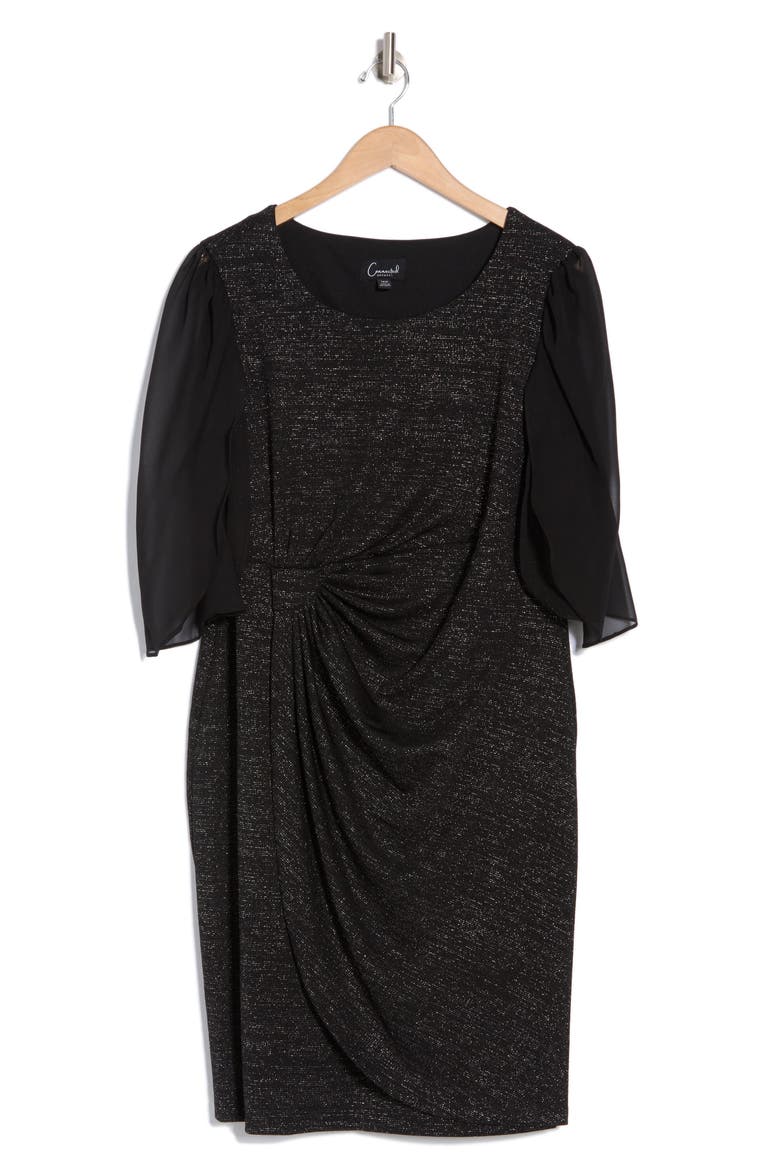 Chiffon Cape Sleeve Knit Dress, Alternate, color, BLACK
