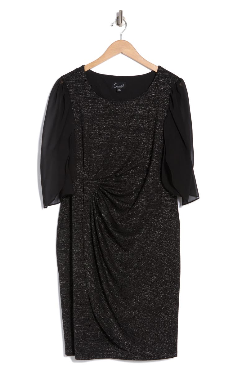 Connected Apparel Chiffon Cape Sleeve Knit Dress, Alternate, color, Black