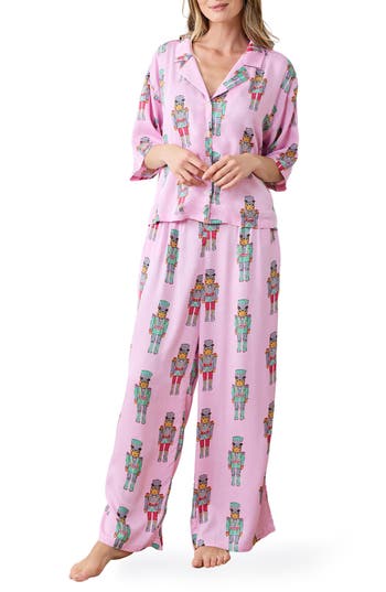Printfresh Wildest Dreams Leopard Nutcracker Satin Pajamas In Pink Candy Cane