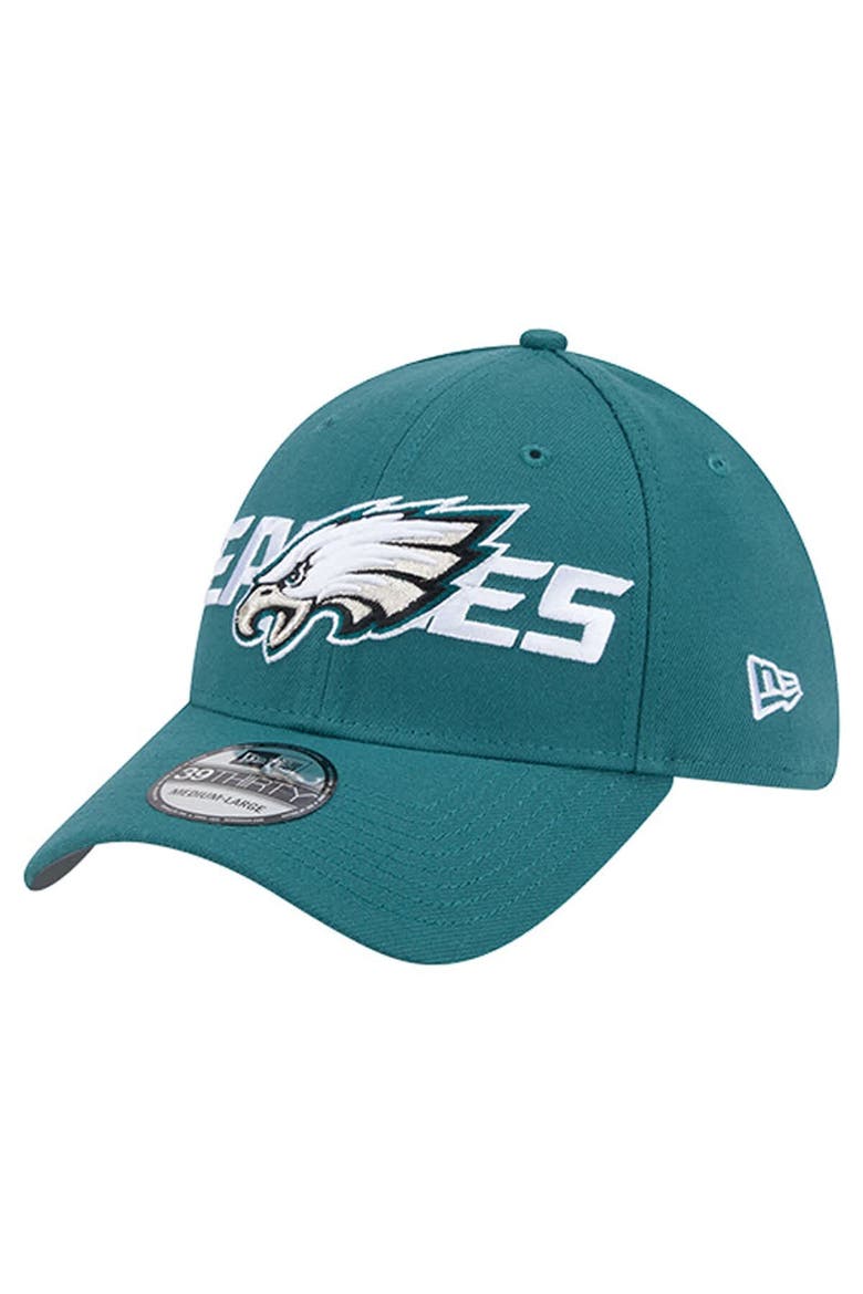 Men's New Era Midnight Green Philadelphia Eagles Overlap Logo 39THIRTY Stretch Fit Hat, Main, color, Green