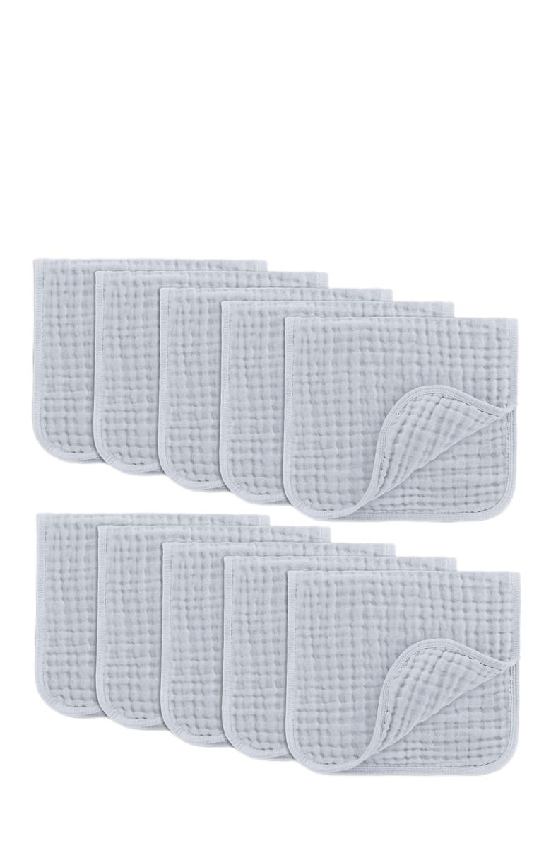 Comfy Cubs Muslin Burp Cloth for Baby, Pack of 10, Main, color, Slate