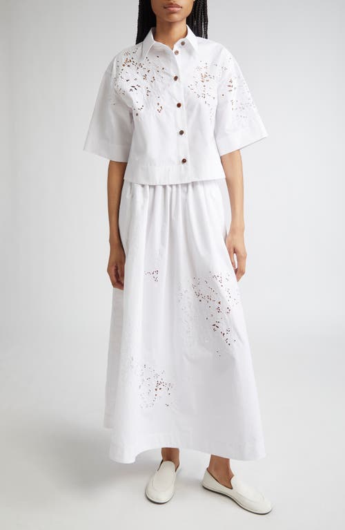 Lafayette 148 New York Eyelet Organic Cotton Poplin Crop Button-up Shirt In White
