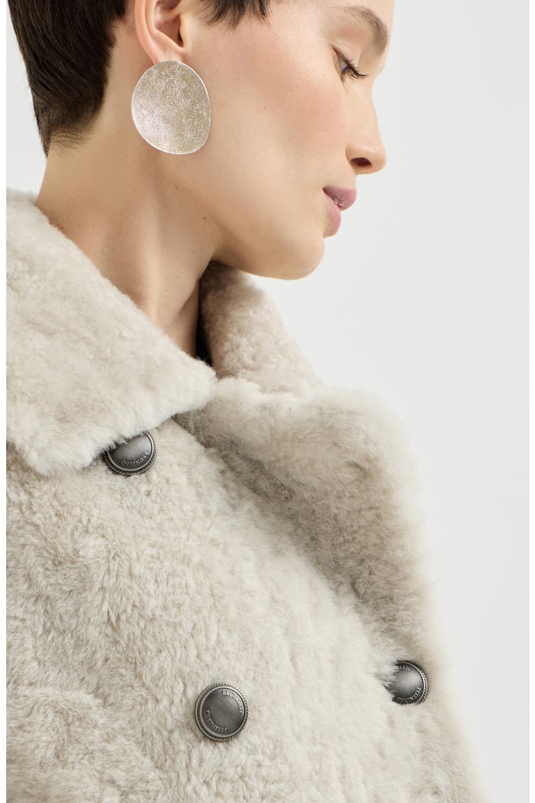 Fuzzy shearling pea coat, Alternate, color, Ivory