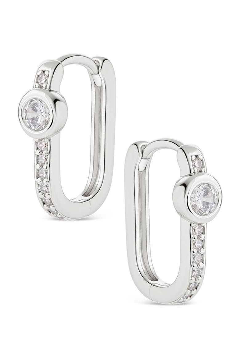 Evil Eye Square Hoop Earrings, Main, color, SILVER