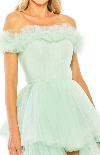 Off-the-Shoulder High-Low Tulle Gown