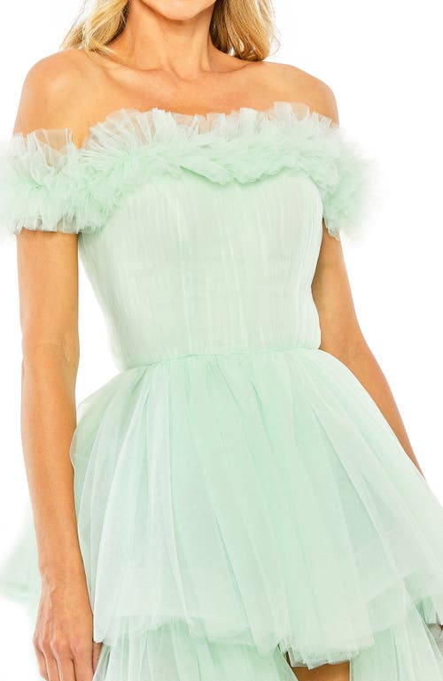 Mac Duggal Strapless High Low Tulle Gown In Mint