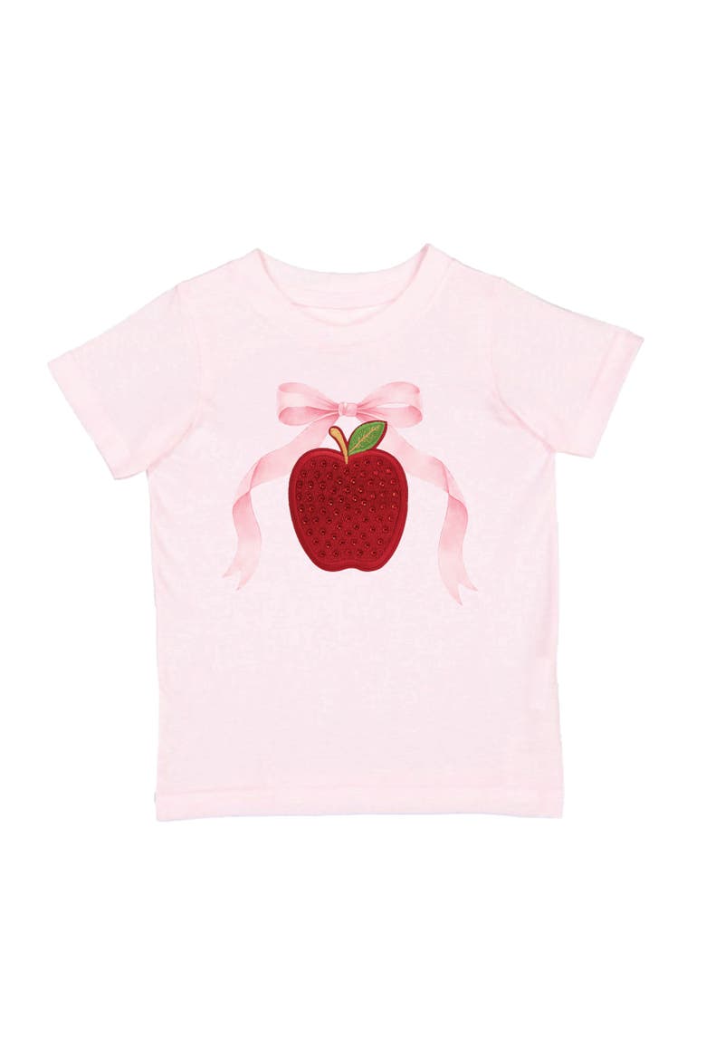 Apple Rhinestone Patch Short Sleeve T-Shirt, Main, color, Ballet Pink