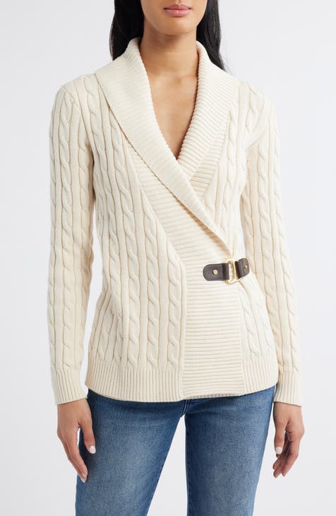 Ralph 2024 Lauren 100% Cashmere Ivory Shawl Collar Cardigan Womens Large Cream