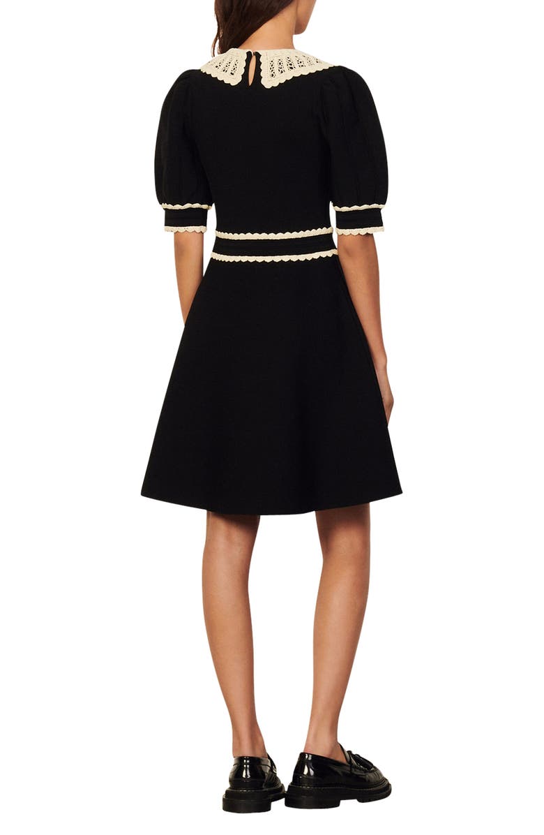 SANDRO Evonna Contrast Trim Short Sleeve Dress, Alternate, color, Noir