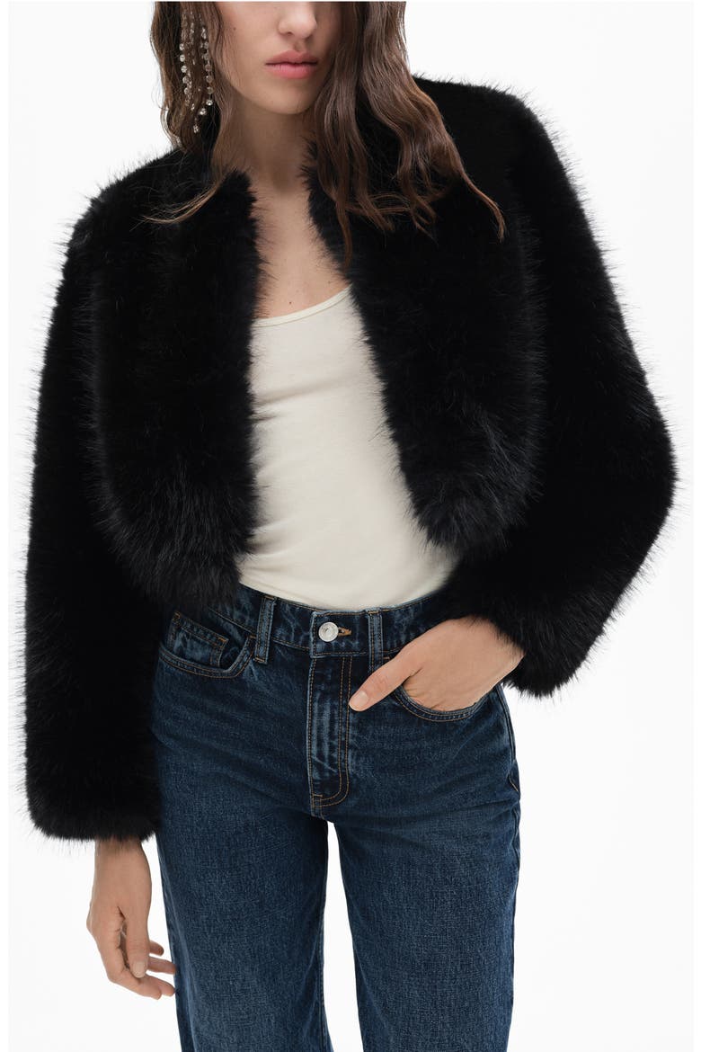 Boleta Faux Fur Crop Jacket, Main, color, BLACK