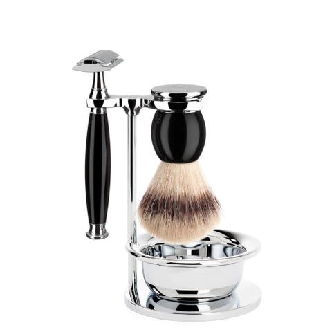 Sophist Black 4-piece Silvertip Fiber & Safety Razor Shaving Set