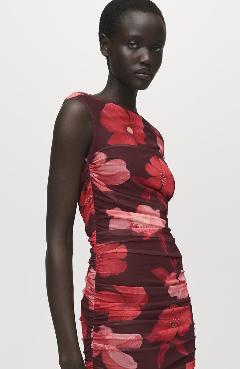 MANGO Asymmetric Floral Print Sheath Dress, Alternate, color, Brown