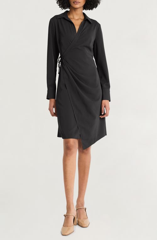 Luxely Long Sleeve Wrap Shirtdress in Meteorite 